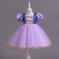 thumbnail image 2 of Children Baby Girls Princess Dresses Ruffle Sleeves Lace up Medieval Party Wedding Dress Sequin Contrast Mesh Skirt Casual Bow Costumes Clothes for Kids Toddler Purple qILAKOG Size 5-6 Years, 2 of 8