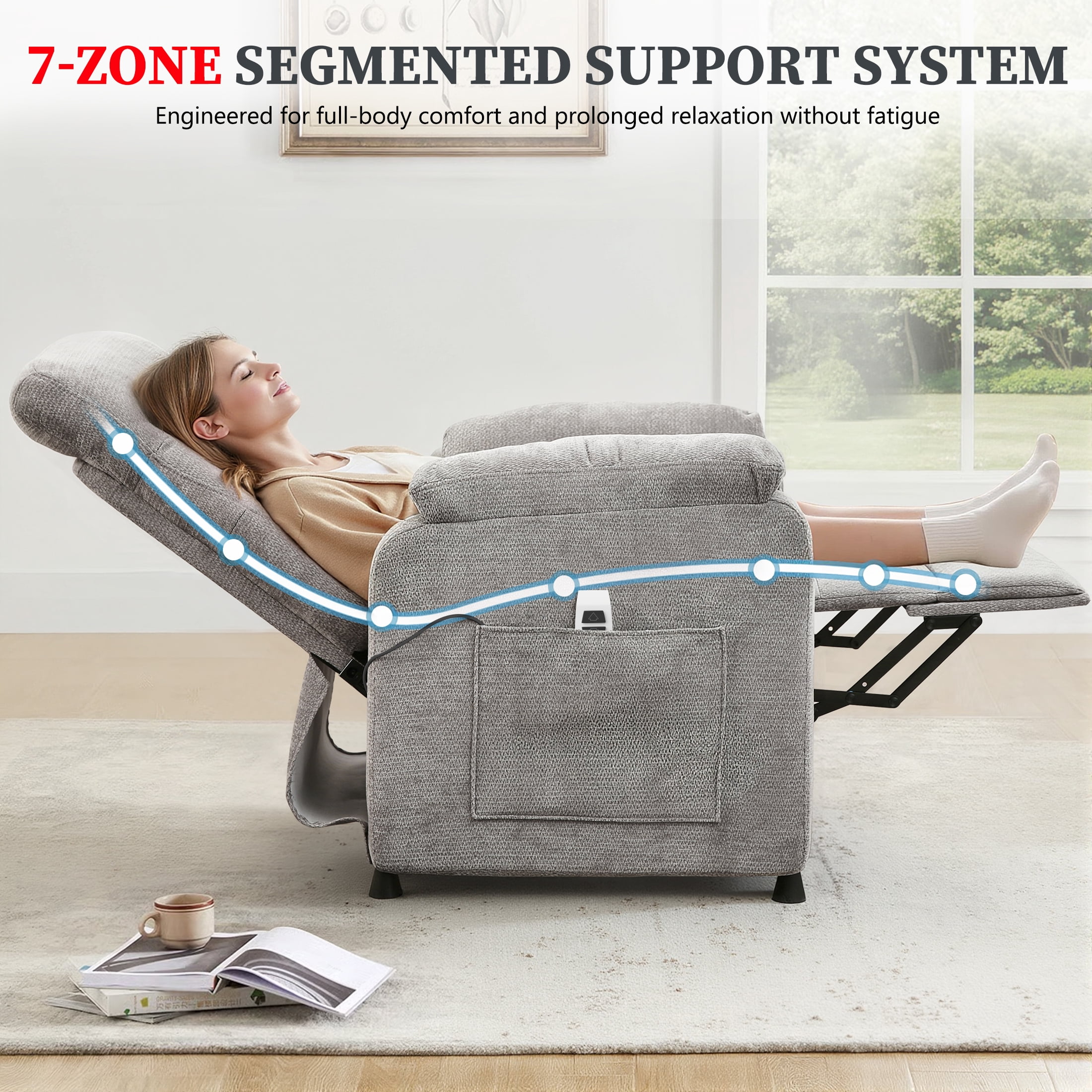 Electric Power Recliner Chair, Modern Chenille Fabric Recliner with Side Pocket & Remote, Nursery Recliner Chair for Living Room Small Space, Gray