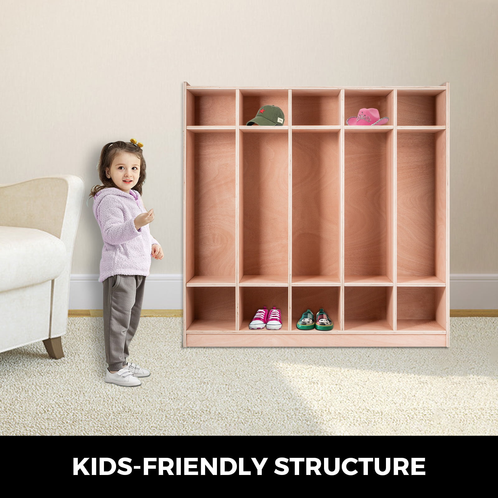 VEVOR 5 Grids Classroom Storage Cabinet Preschool Coat Cubby Lockers 48.4 inch Plywood Birch Coat Locker for Home Toddlers And Kids