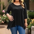 thumbnail image 5 of WTOBBY Plus Size Women's Solid Color Round Neck 3/4 Sleeve Tunic Top Basic Loose Fit Tee for Full Figure Comfort Everyday Fall Fashion,Black XL, 5 of 5