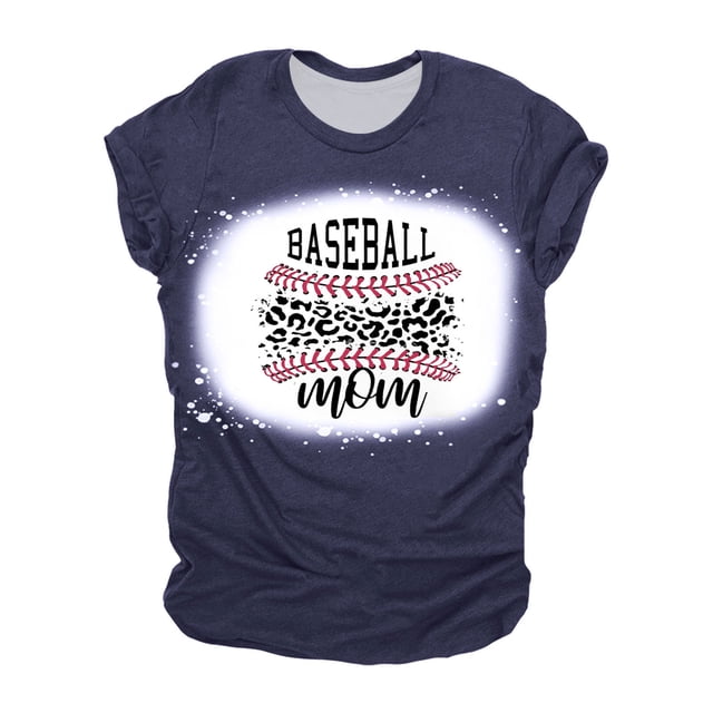 Mujeres Casual Béisbol Mamá Tie-dyed Impreso Manga corta Cuello redondo Pullover Blusa Camiseta Tops OAVQHLG3B Store lin121212