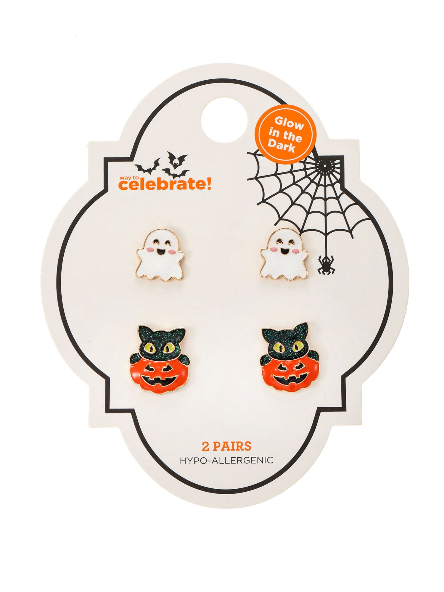 Way to Celebrate Ghost & Kitten Halloween Stud Earrings, 2 Pairs