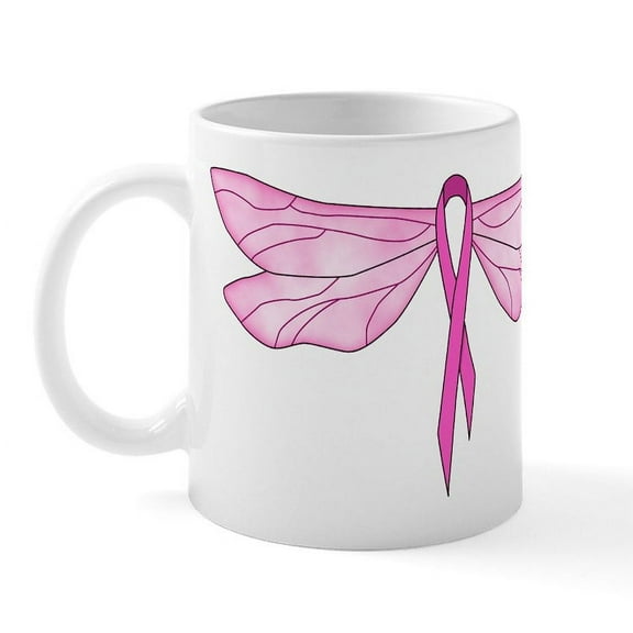 CafePress - Breast Cancer Dragonfly Mug - 11 oz Ceramic Mug - Novelty Coffee Tea Cup
