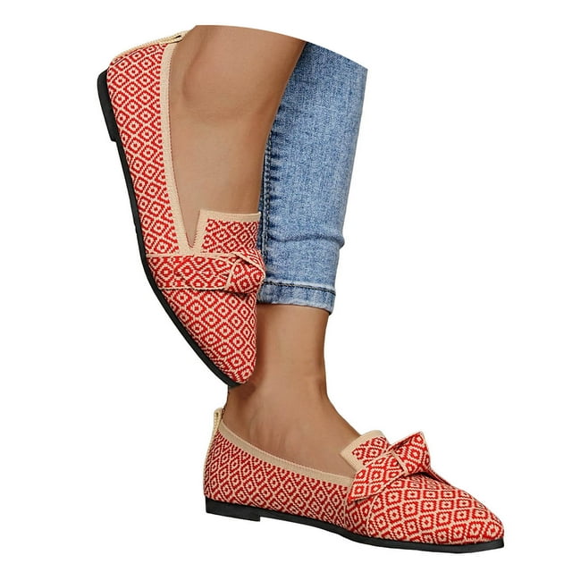 Chaussures Habillées Classiques en Tricot pour Femmes Dames Printemps Automne en Maille Bout Pointu Talon Bas à Enfiler Ballerines Marche Richelieus Mocassins