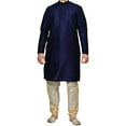 thumbnail image 1 of Royal Kurta Men's Luxury Art Silk Blend Occasional Kurta Churidar Set Blue, 1 of 1