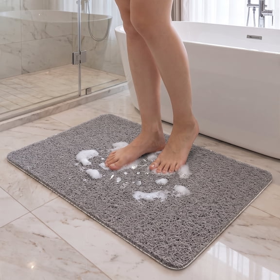Non Slip Bathtub Mat with Foot Scrubber, Fast Drying Shower Mat for Tub & Bathroom Floor, Textured Anti Slip, 24"x16" Grey