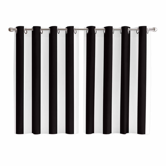 Simple Black White Stripes Kitchen Curtains 63 Inch Length, Modern Stripes Grommet Top Bedroom Living Room Curtains, Light Filtering Cafe Curtain Drapes 2 Panels Set 104''x63''