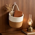 thumbnail image 4 of Hyknon Hanging Storage Basket, Cotton Rope Storage Box with Single Handle, Wall Mount Woven Organizer Bin, Solid Color Multi-Functional Small Hanging Caddy for Bathroom Kitchen Entryway Home Storage, 4 of 7