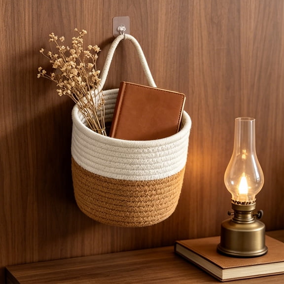 Linnome Woven Wall Hanging Storage Basket Hangable Sundry Organizer Basket for Cosmetics Snack Small Household Goods Classification Arrangement