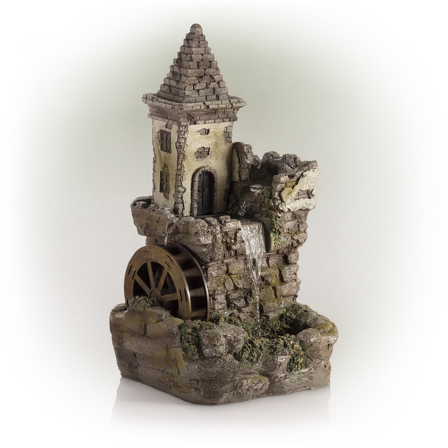 Alpine Corporation Outdoor Fairy Castle Waterwheel Tiered Fountain