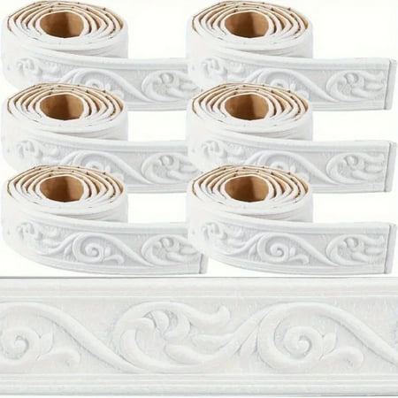 6 Rolls 3D Flexible Foam Crown Molding Strips, 532×3 In Self-Adhesive Peel & Stick Baseboard Trim, Retro Wall Edge Decor for Home & Hotel