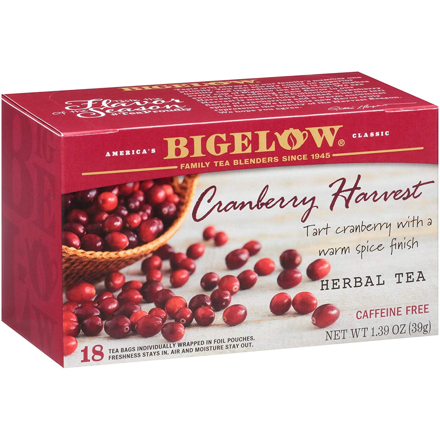 Bigelow Cranberry Harvest Herbal Tea Bags 18Count Box (Pack Of 6