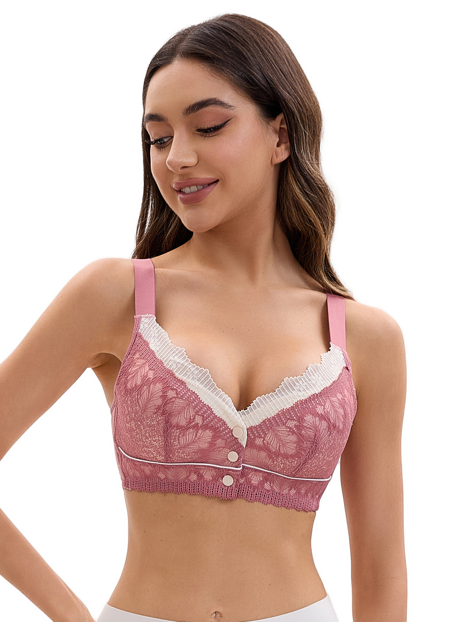 Unique Bargains Front Closure Full Coverage Wirefree Bras 3XL Dusty Pink
