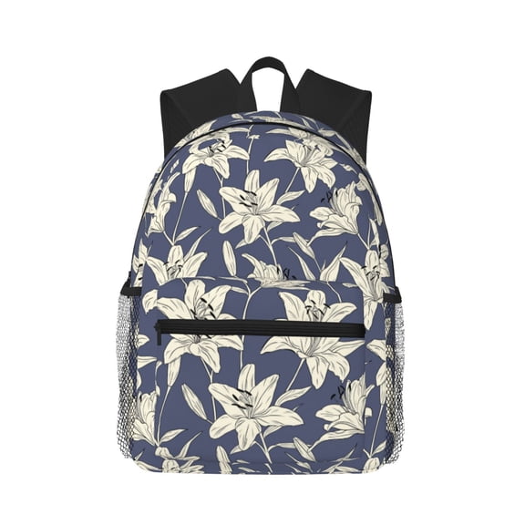 Vsdgher Lilies Flowers Print Unisex Large Capacity Bookbag Schoolbag Casual Daypack for High School/College/Teens/Travel/Work