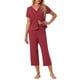 thumbnail image 1 of Conjunto de lounge para mujeres INSPIRE CHIC, camiseta de manga corta, pantalones largos, pantalones capri con cuello en V, conjunto de pijama con botones y bolsillo, talla XS, rojo, 1 of 6