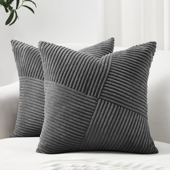 Pack of 2 Corduroy Pillow Covers,Soft Soild Cushion Cases Decorative Square Throw Pillow Covers Dark Gray Pillowcases for Sofa Bedroom Car 18 x 18 Inch