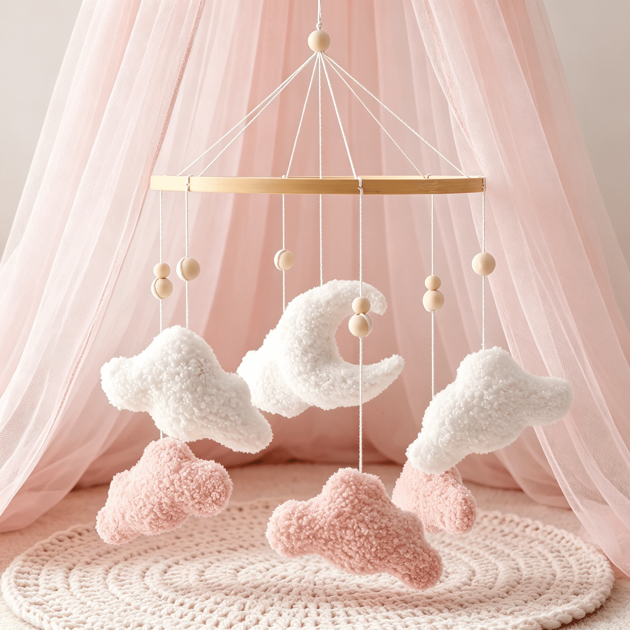 BESTSKY Baby Crib Mobile Bunny Nursery for Boys Girls Teddy Velvet Decor Infant Bedroom