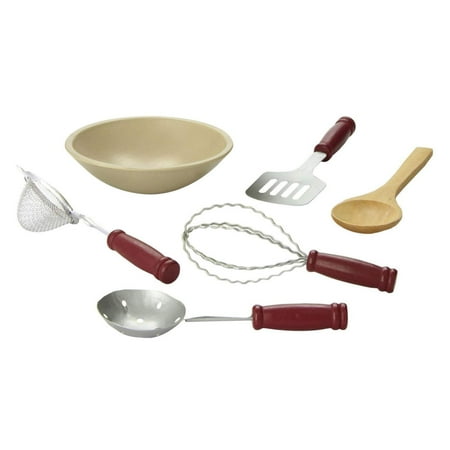 6 Pc Kitchen Tool Accessory Set for 18" Doll Furniture: Mixing Bowl + 5 Kitchen Tools