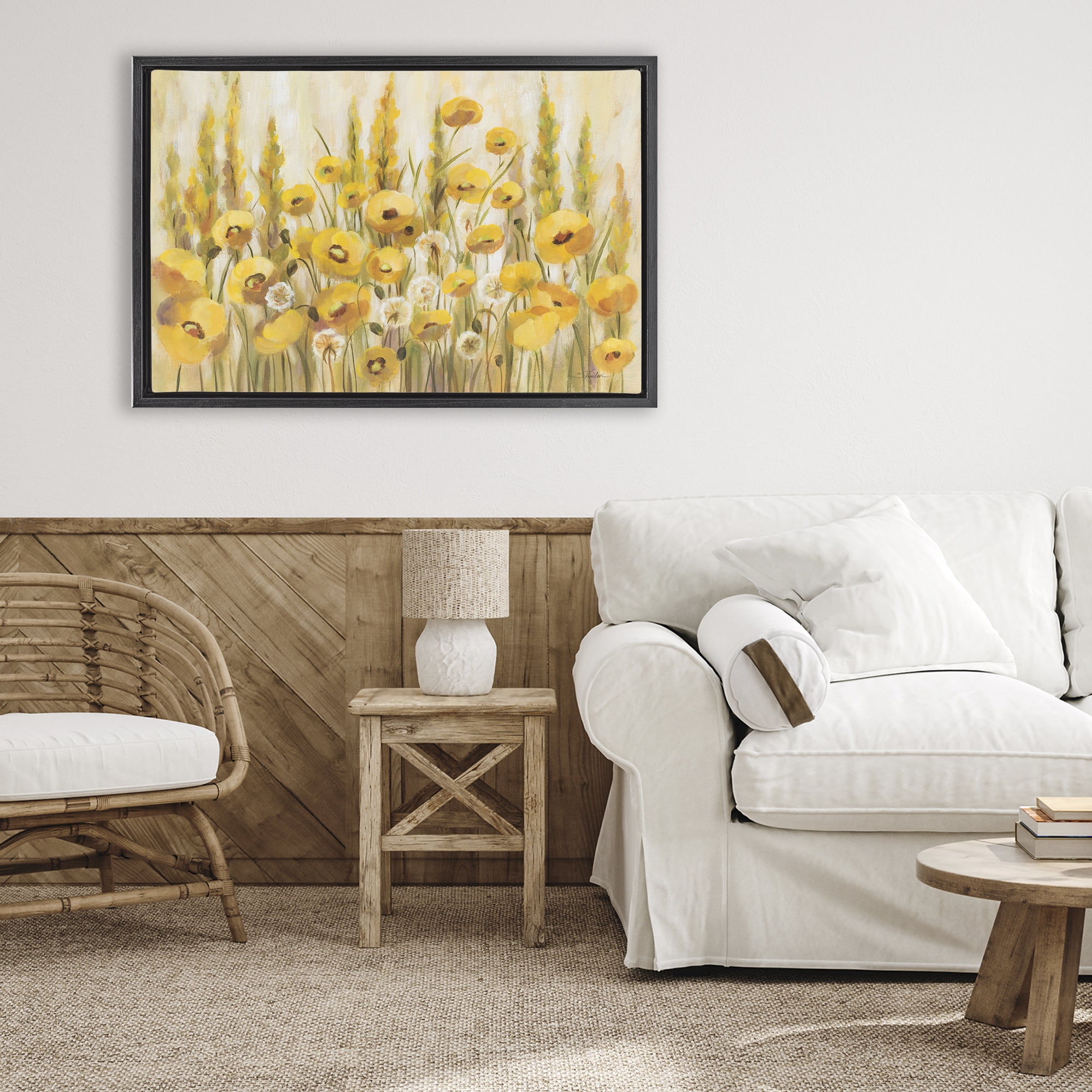 Stupell Industries Yellow Field of Poppies Black Framed Floater Canvas Wall Art, design by Silvia Vassileva