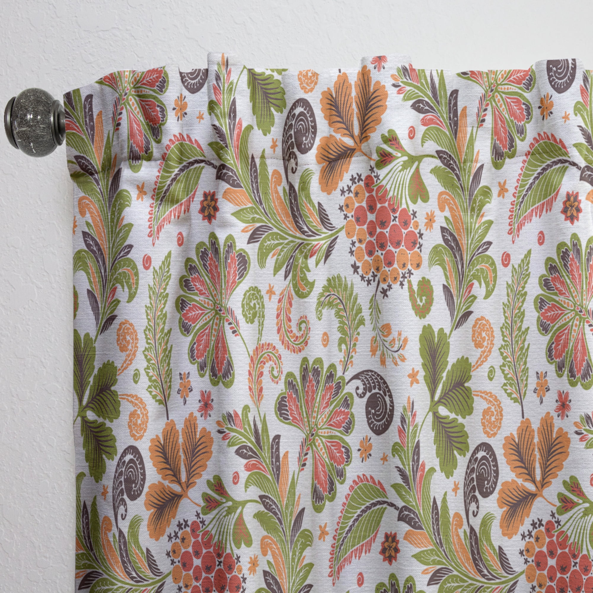 Designart 'Retro Fantasy Flowers On White I' Mid-Century Modern Curtain Panel