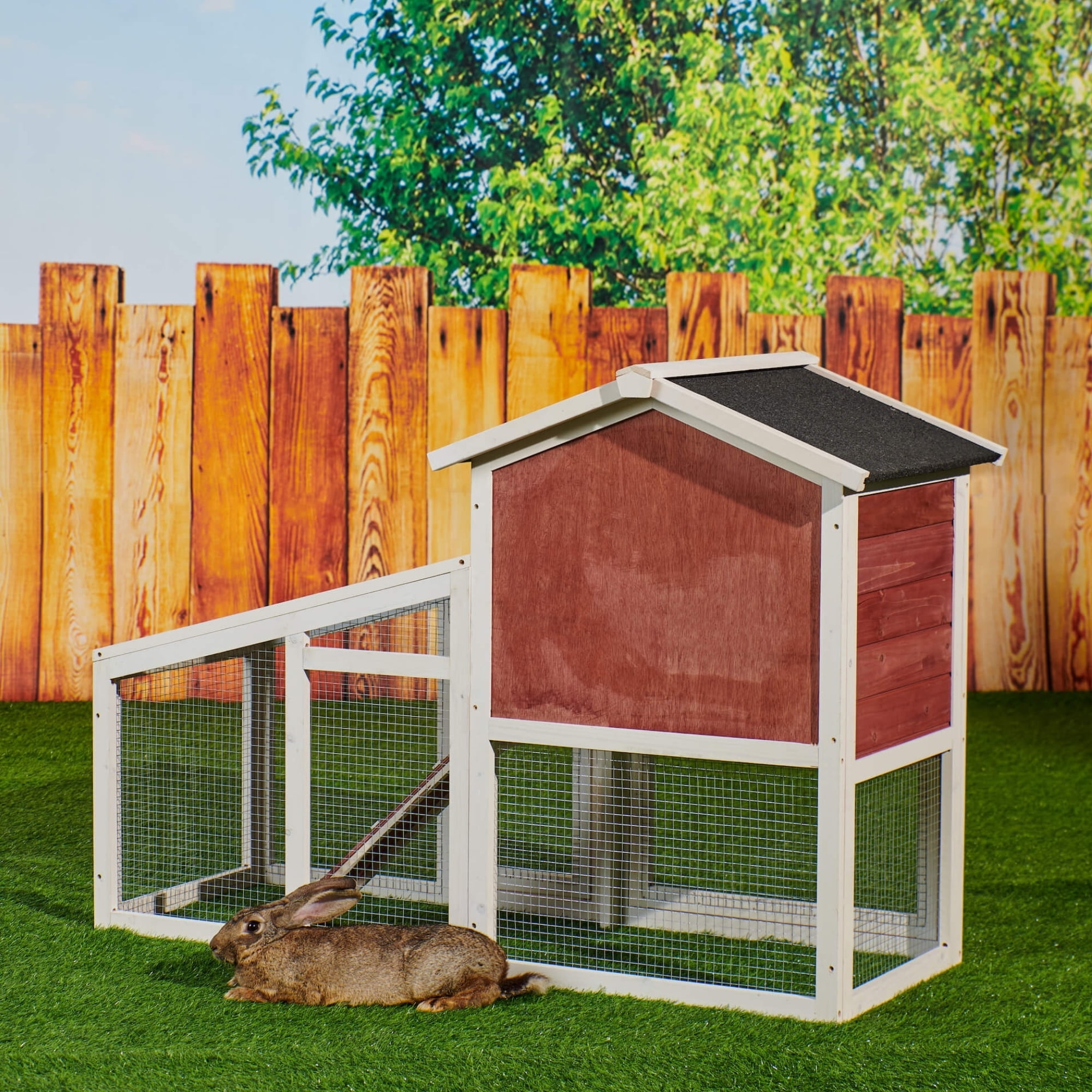 Kepooman 2-Tier Wooden Bunny Cage with Ventilation Door & Removable Tray, Rabbit Hutch Hen House, Auburn Kepooman 2-Tier Wooden Bunny Cage with Ventilation Door & Removable Tray, Rabbit Hutch Hen House, Auburn
