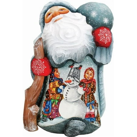 G.Debrekht 820021 Woodcarving Toy Giver with Kids 8 in. - Woodcarved Santa