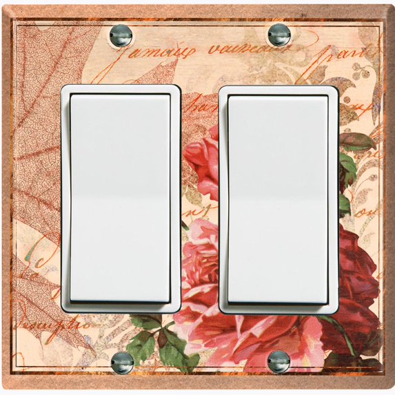 Metal Light Switch Plate Outlet Cover Tan Floral Leaf Letter Damask FLW054