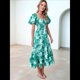 thumbnail image 4 of Vestido Midi Informal de Verano para Mujer, de Corta, Abullonado, con Cuello Cuadrado y Volantes Escalonados Flores L, 4 of 7