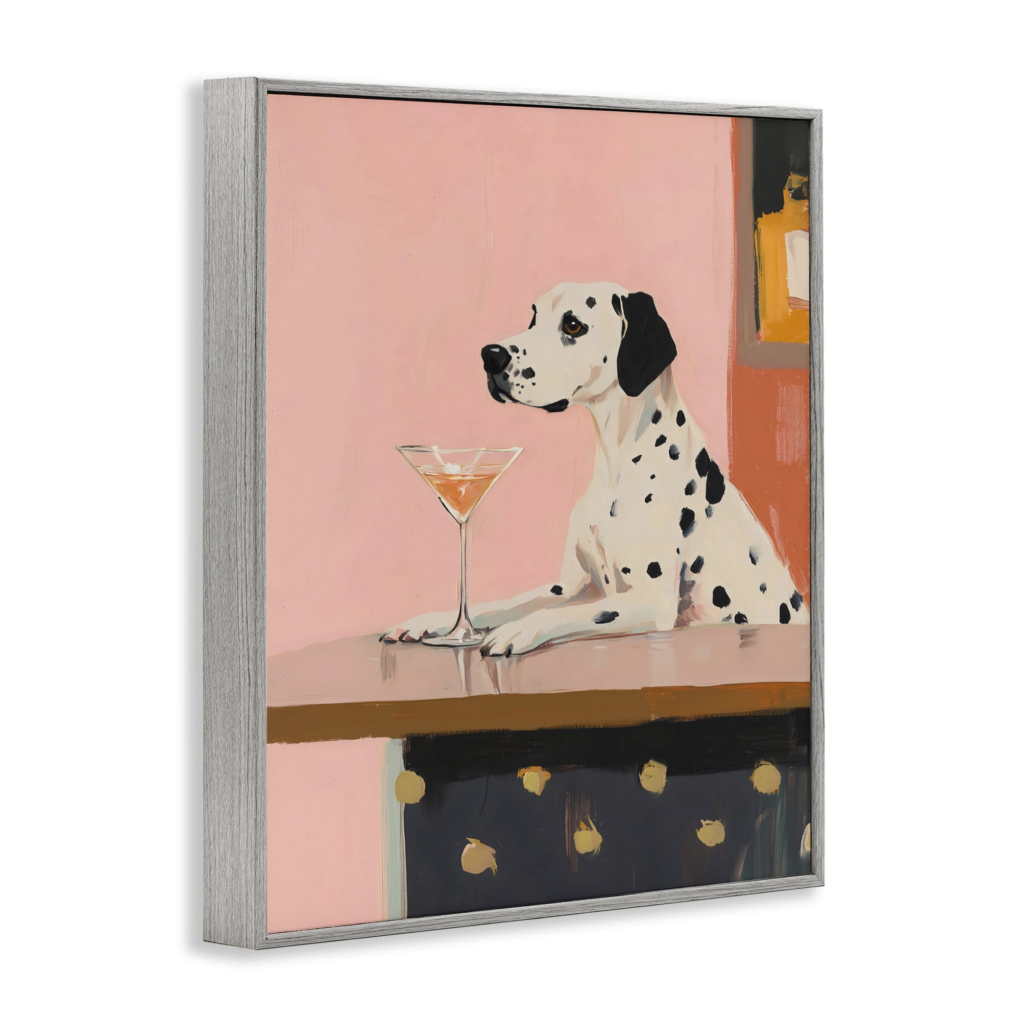 Stupell Industries Dalmatian at Cocktail Bar Gray Framed Giclee Art, design by The Prints Vibe