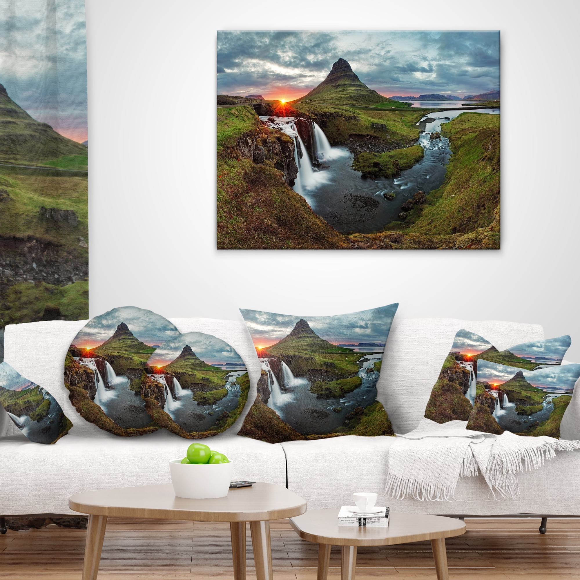 Designart Iceland Landscape Spring - Panorama Throw Pillow - 12x20