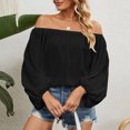 thumbnail image 5 of IROINNID Discount Polyester Long Sleeve T Shirt for Women Casual Spring, Summer, And Autumn Solid Color Off-The-Shoulder Chiffon T-shirt Tops,Black, 5 of 9