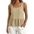 thumbnail image 3 of Womens Tank Tops Cotton Linen Blouse Vacation Cute Sleeveless Shirts V Neck Vest Yellow Tank Tops for Women, 3 of 9