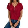 thumbnail image 3 of Plus Size Womens Tops 1/4 Zip Up Short Sleeve Tunics Wine Red M, 3 of 6