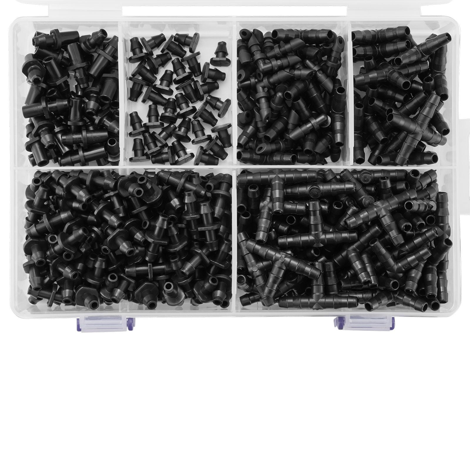 Drip Irrigation System Fitting Kit 300 Pieces 1/4 Inch Barb Connector 3 Straight Piercing 4 Way Elbow End Plug for Garden Lawn