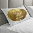 thumbnail image 2 of Live Laugh Love Quilted Pillowcover, Inspirational Words Life Message on a Big Color Spot Modern Design, Standard King Size Accent Pillow Cover for Bedroom, 36" x 20", Pale Coffee Yellow, by Ambesonne, 2 of 2
