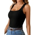 thumbnail image 2 of SHIBEVER Women Sleeveless Tops Summer Knit Tank Casual Ribbed Square Neck Blouse Basic Tanks Trendy Solid Color Black Tee Size M, 2 of 6