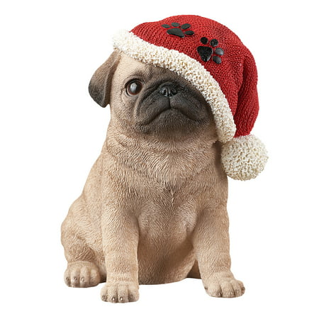 Christmas Puppy Dog in Santa Hat Tabletop Figurine - Holiday Gift Ideas for Dog Lovers, Pug