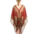 thumbnail image 3 of SWSMCLT Women's Button Down Shirt V Neck Hippie Sheer Poncho Boho Top Long Beach Swing Soft Elegant Loose Chiffon Blouse Burgundy One Size, 3 of 4