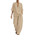 thumbnail image 5 of Two Piece Sets for Women Summer Casual Outfit Sets Fashion Stripes Printed V Neck Short Sleeve Topss and Wide Leg Double Pocket Pants Set Vacation Travel Outfits Fashion 2026, 5 of 6