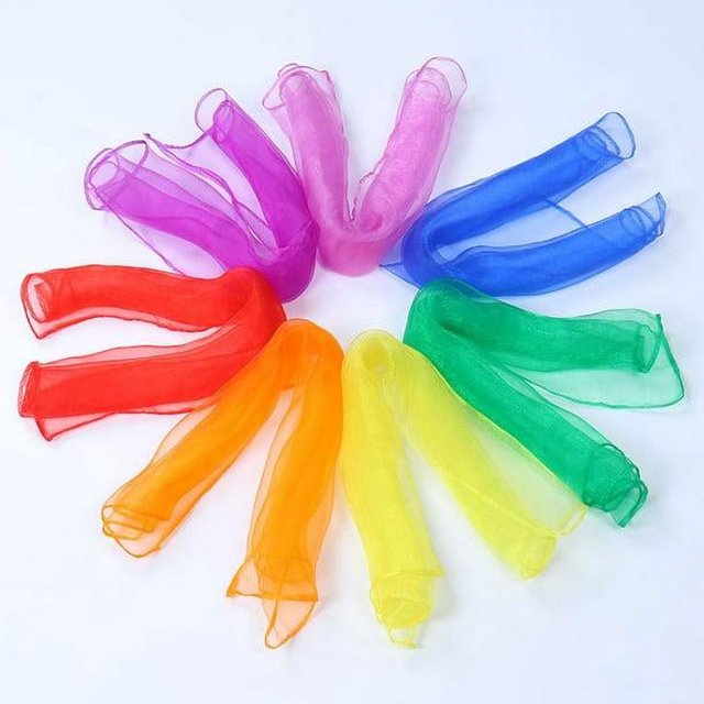 Square Dance Scarves, 14 Pcs Juggling Scarf Props Magic Trick Silk Scarves Music Movement Scarf 7 Colors 17 By 17 Inches