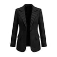 thumbnail image 7 of Striped Blazer For Women, Long Sleeve Button Down Suit Jacket, Casual Collared Work Blouse, Business Casual Office Coat, Trendy Career Wear Black XL, 7 of 7