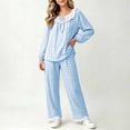 thumbnail image 4 of CYRBOKO Loungewear Sets for Girls, Cotton 2 Pieces Elastic Waist Long Sleeve Sleepwear Sets Blue Size 10-11 T, 4 of 7