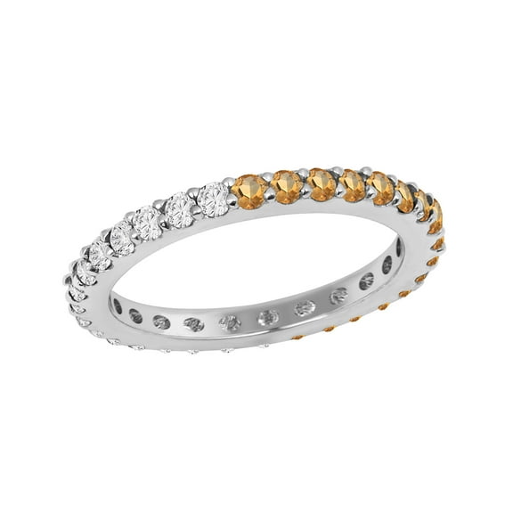 2mm Round Shape Citrine 925 Sterling Silver Eternity Valentines Day Gifts Ring