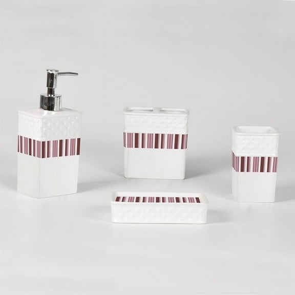 Heavenly Designs Watson Bathroom Accessories - Purple, Mauve and White Ceramic Bathroom Accessory Set - Any Age