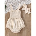 thumbnail image 2 of Cenuakty Baby Summer Jumpsuit Outfit Solid Color Ruched Toddler Girl Casual Sleeveless Suspender Rompers and Headband, 2 of 7