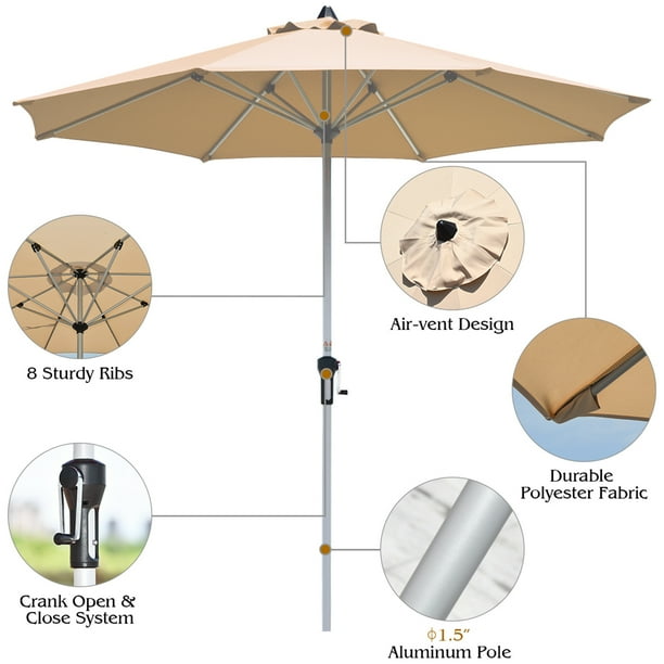 Gymax 9Ft Patio Outdoor Umbrella Market Table Umbrella w/ Crank 8 Ribs  Beige 
