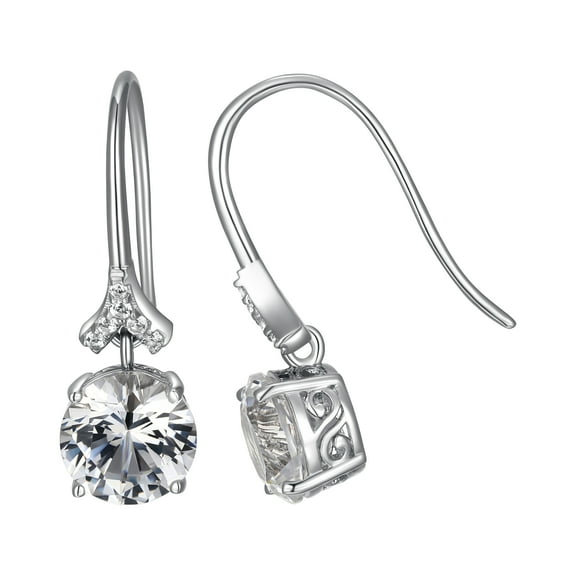 Forever Facets Moissanite Drop Earrings in Rhodium Plated Sterling Silver, Adult Female