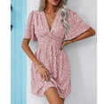thumbnail image 4 of Lolmot Robes pour Femmes, Robe d'Été pour Femmes à Col en V, Manches Courtes, Imprimée, Taille Haute, Plissée à Motif Floral, 4 of 5
