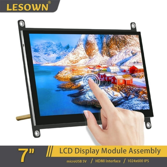 LESOWN 7" Tiny Small Touchscreen LCD Panel Raspberry Pi 7 inch HDMI Display 1024x600 HD Monitor Wide Sub Screen for RPI Computer