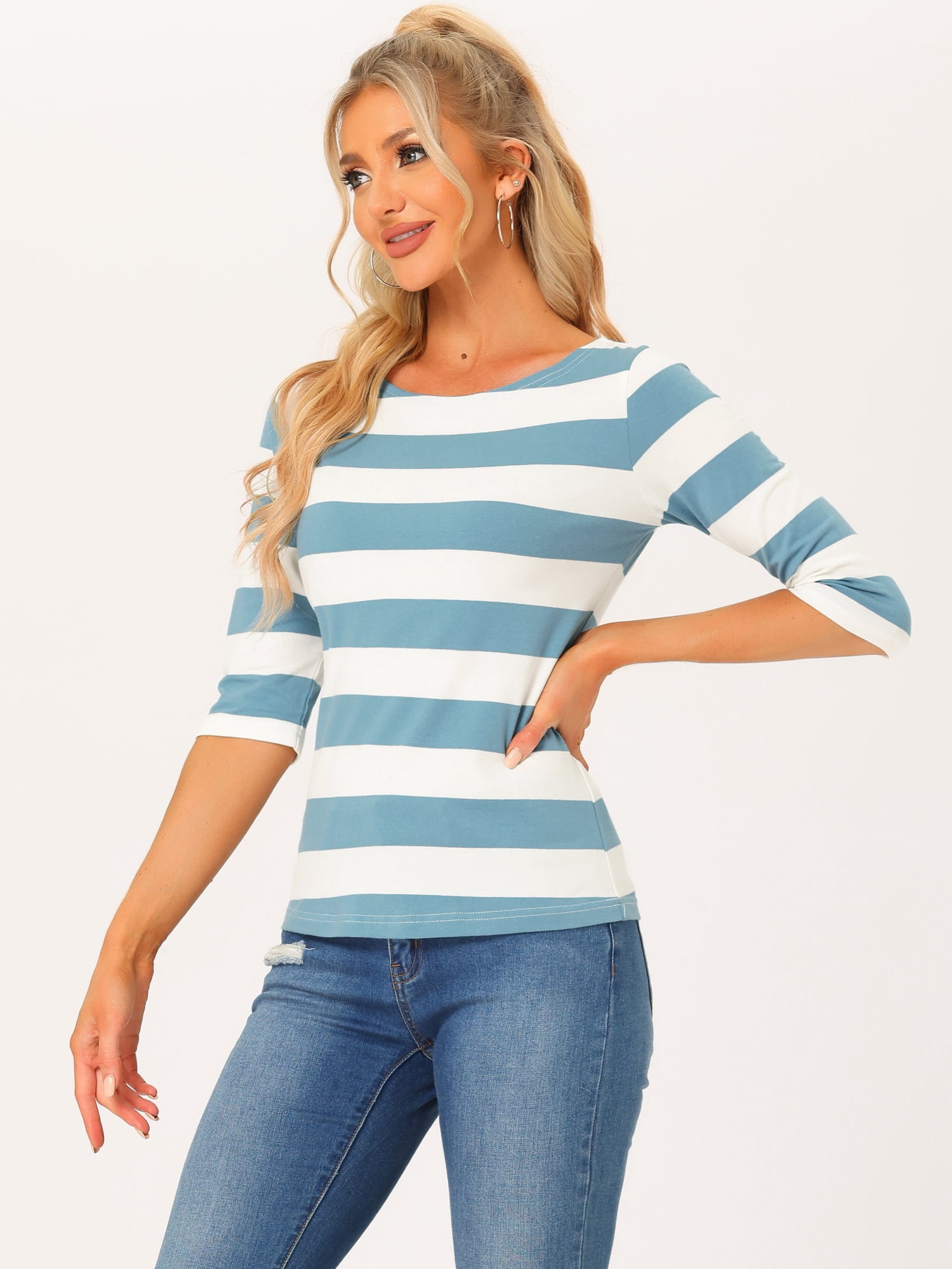 DARING DIVA Women's Halloween Costume Boat Neck Top T-Shirts S Gray Blue White